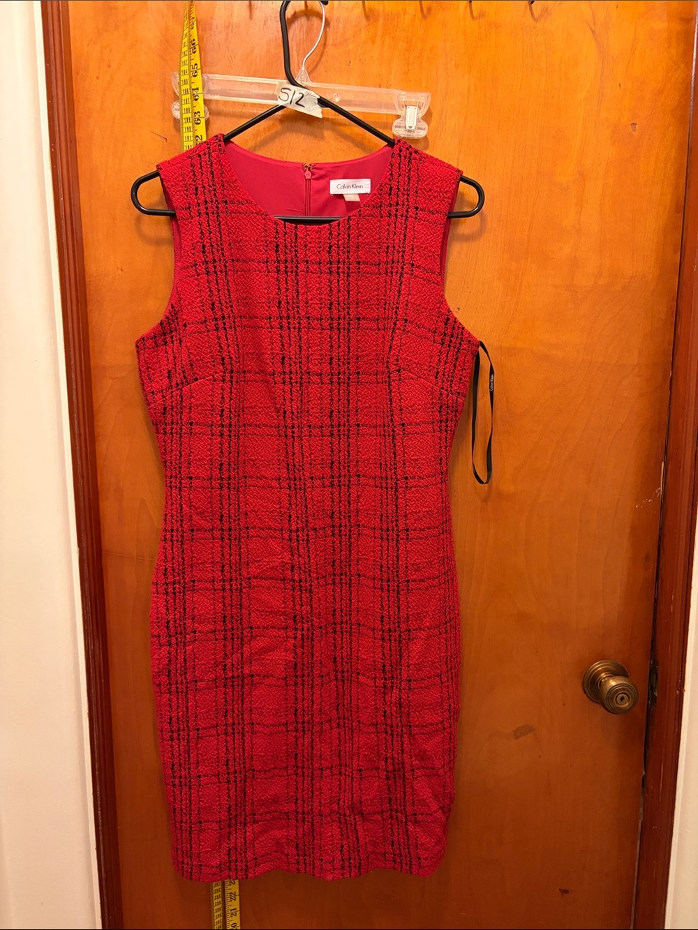 Calvin Klein Red and Black Plaid Sheath Dress